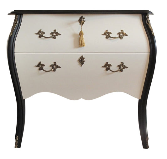 (910) Rococo Two Drawer Chest In Classic White & Black With Marble Top