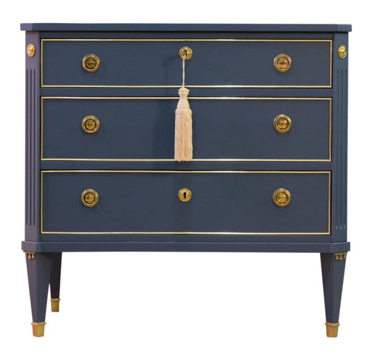 (832) Antique Gustavian Chest in Mid Night Blue