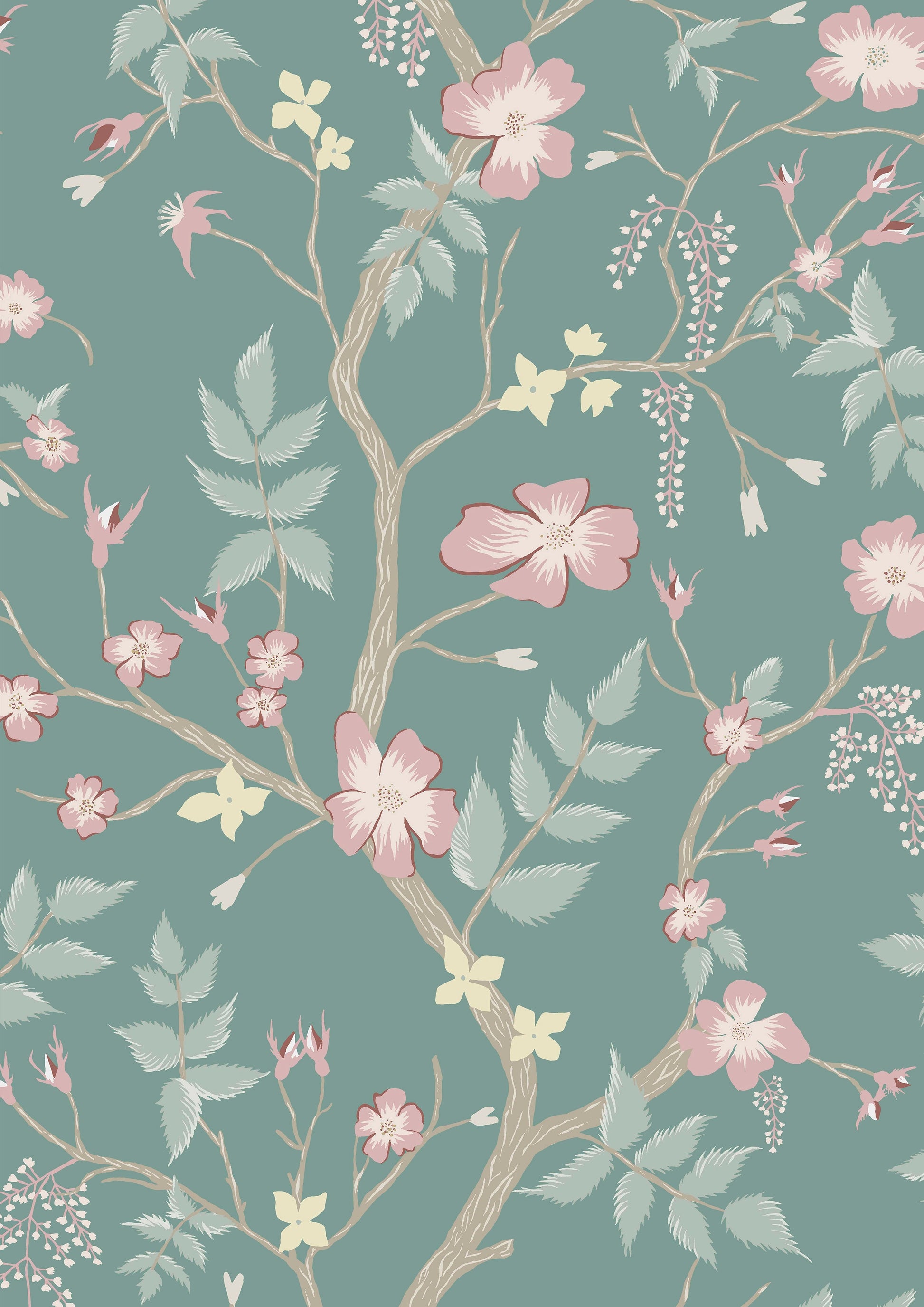 Cinda's Roses Wallpaper - Green 