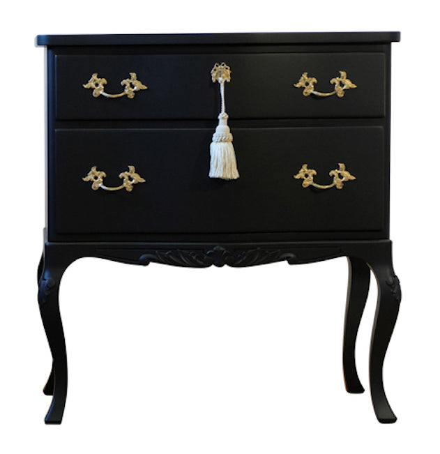 (653) Rococo Style Chest with 2 Drawers and Modern Flat Black Finish