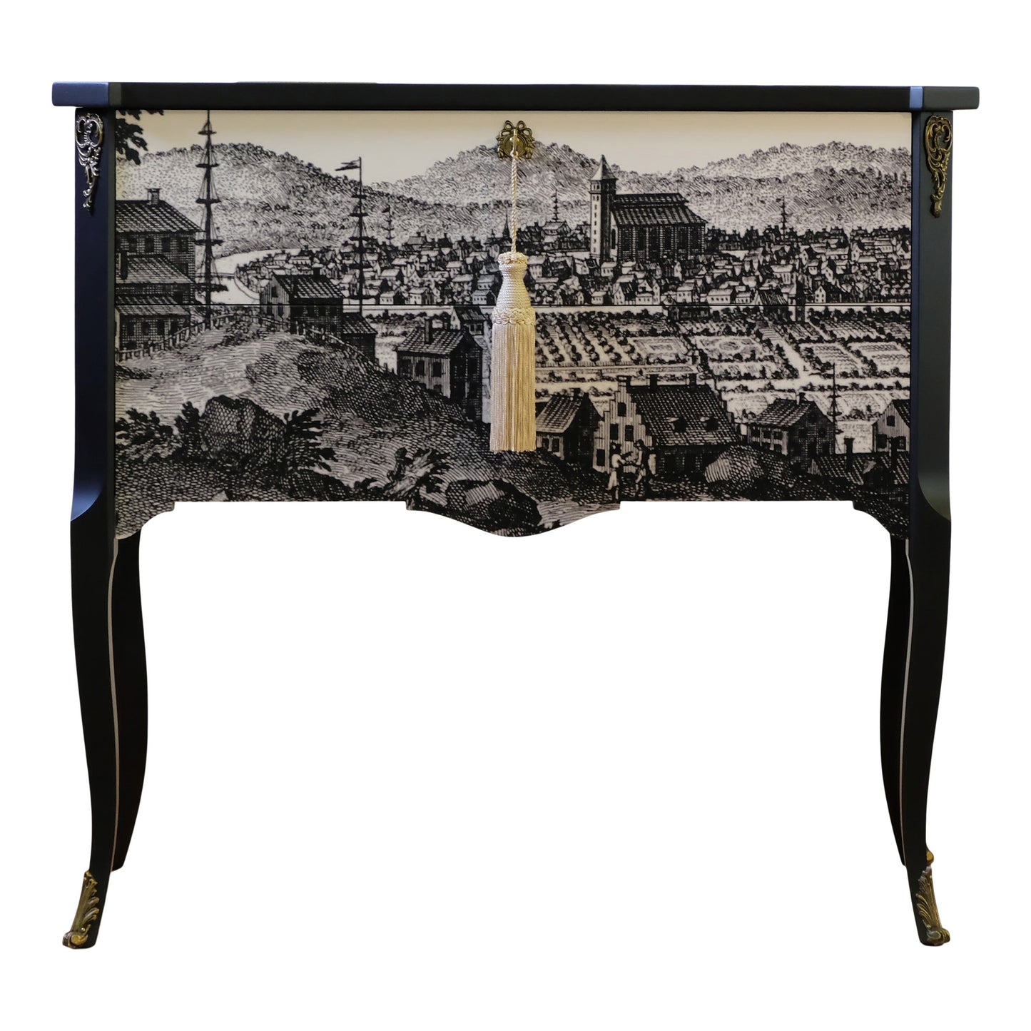 (654) Gustavian Commode with 17th Century Style Print (Single)