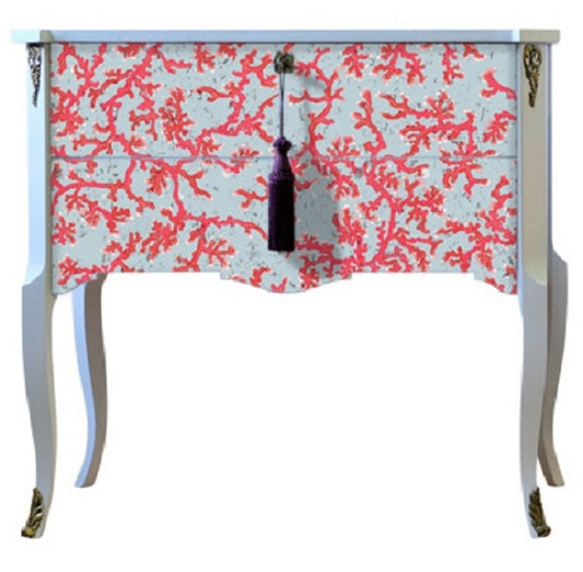 (701) Gustavian Style Commode with Coral Design and Matching Painted Marble Top