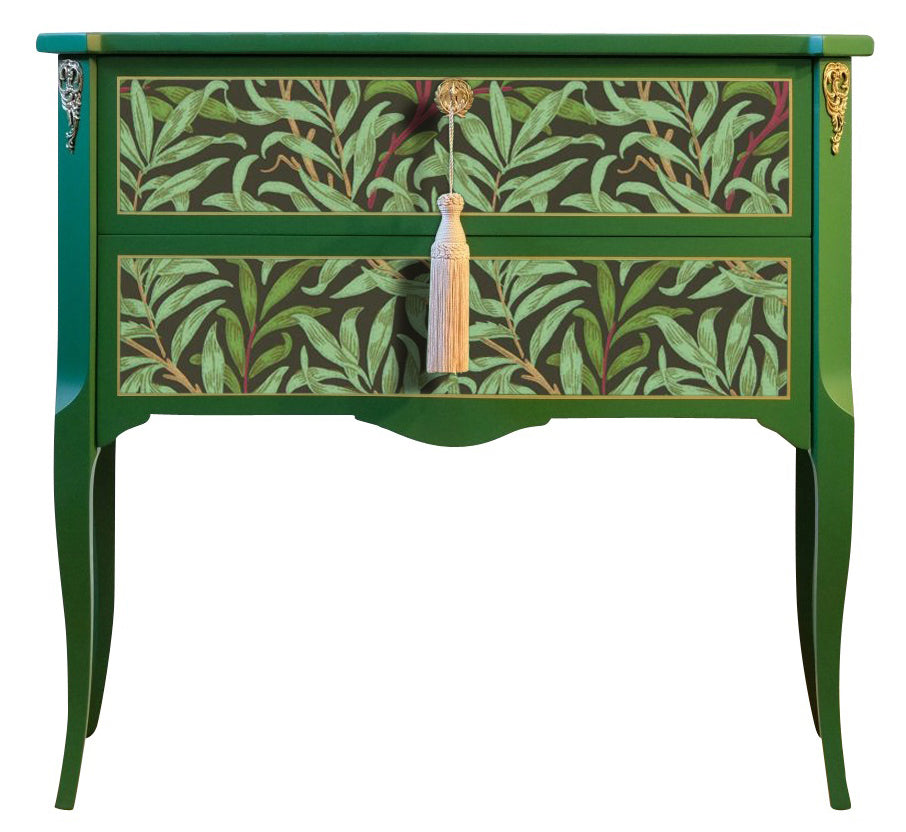 (718) Gustavian Style Commode with Green Floral Design and Matching Painted Marble Top