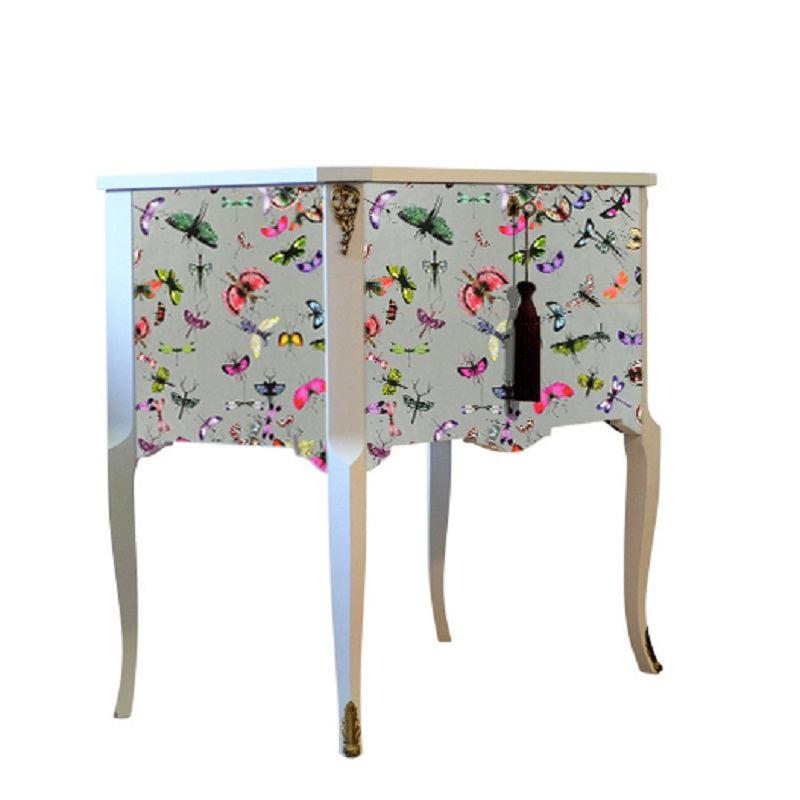 (708) Gustavian Style Commode with Christian Lacroix Butterfly Design and Matching Painted Marble Top