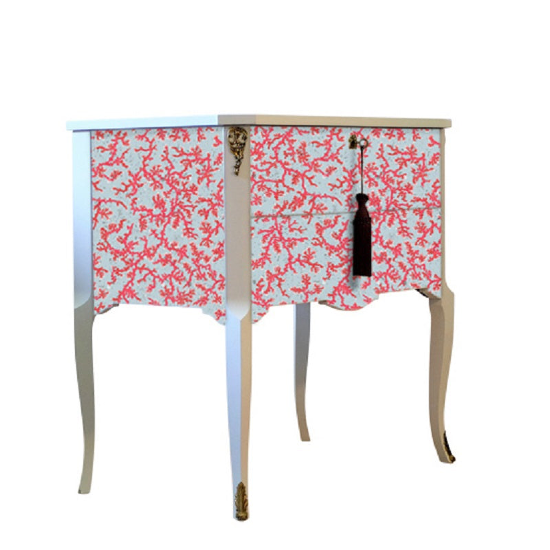 (701) Gustavian Style Commode with Coral Design and Matching Painted Marble Top