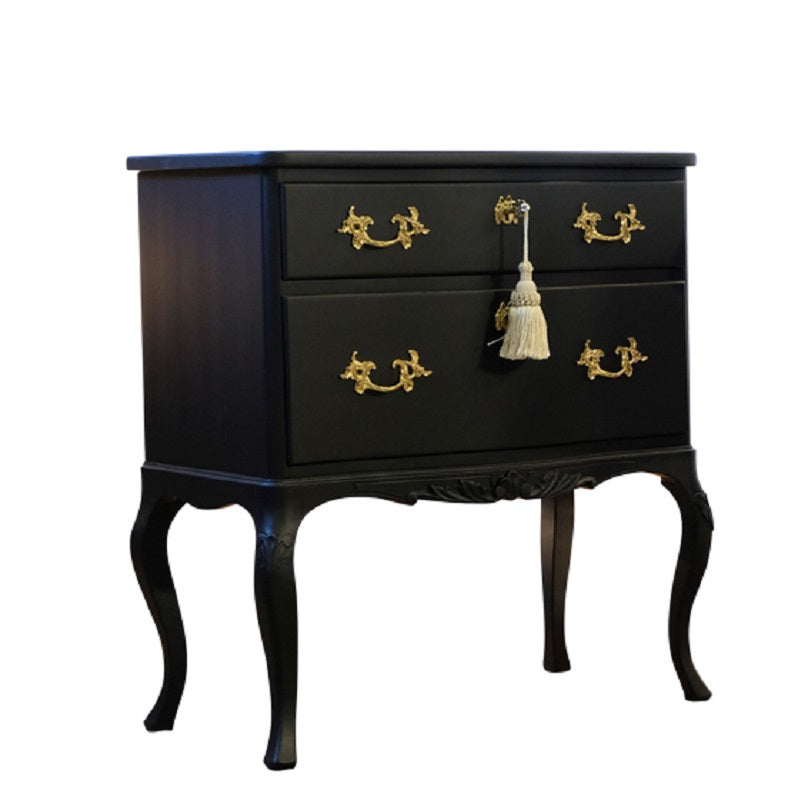 Rococo Style Chest with 2 Drawers and Modern Flat Black Finish