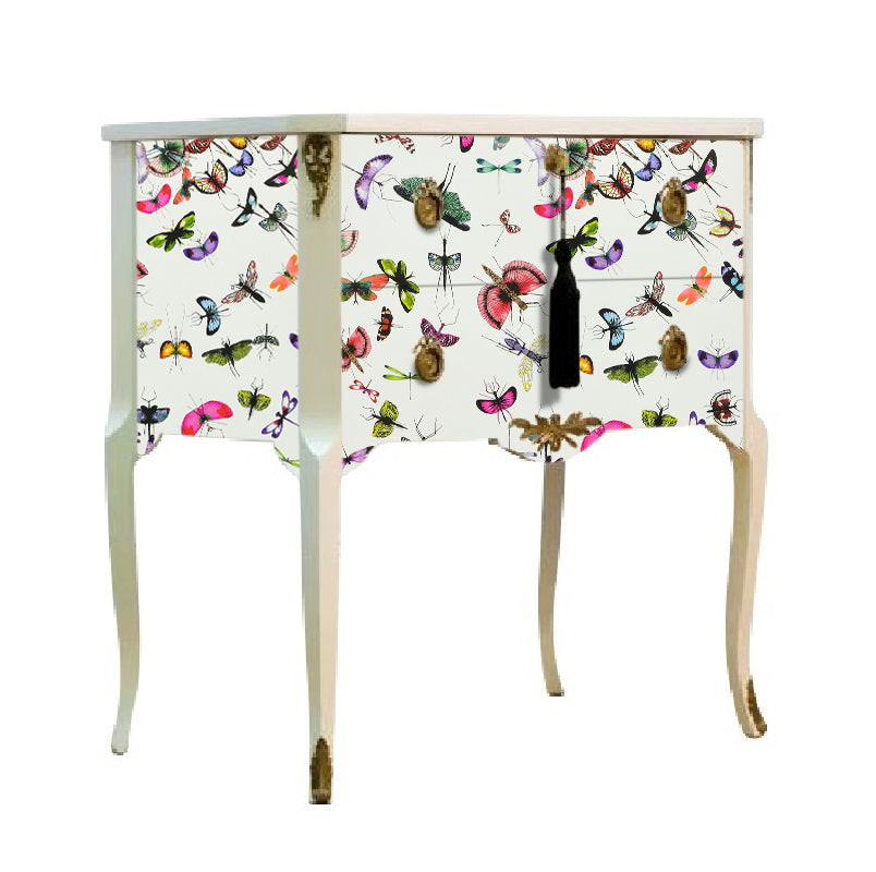 Gustavian Style Commode with Christian Lacroix Butterfly Design and Matching Painted Marble Top