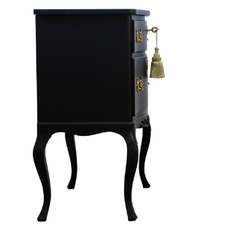 Rococo Style Chest with 2 Drawers and Modern Flat Black Finish