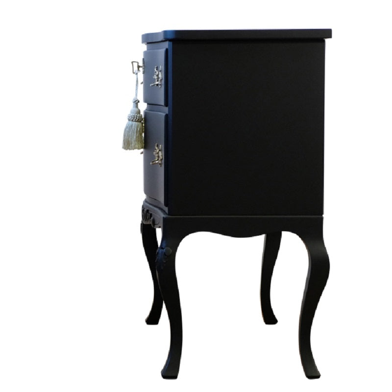 Rococo Style Chest with 2 Drawers and Modern Flat Black Finish