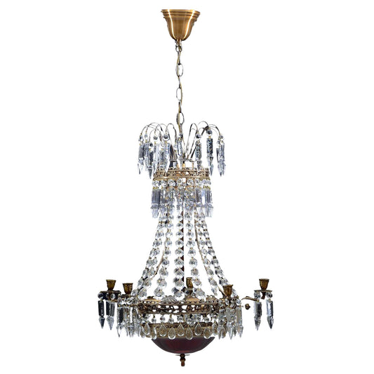 Empire chandelier 1900's with rare red glass bowl