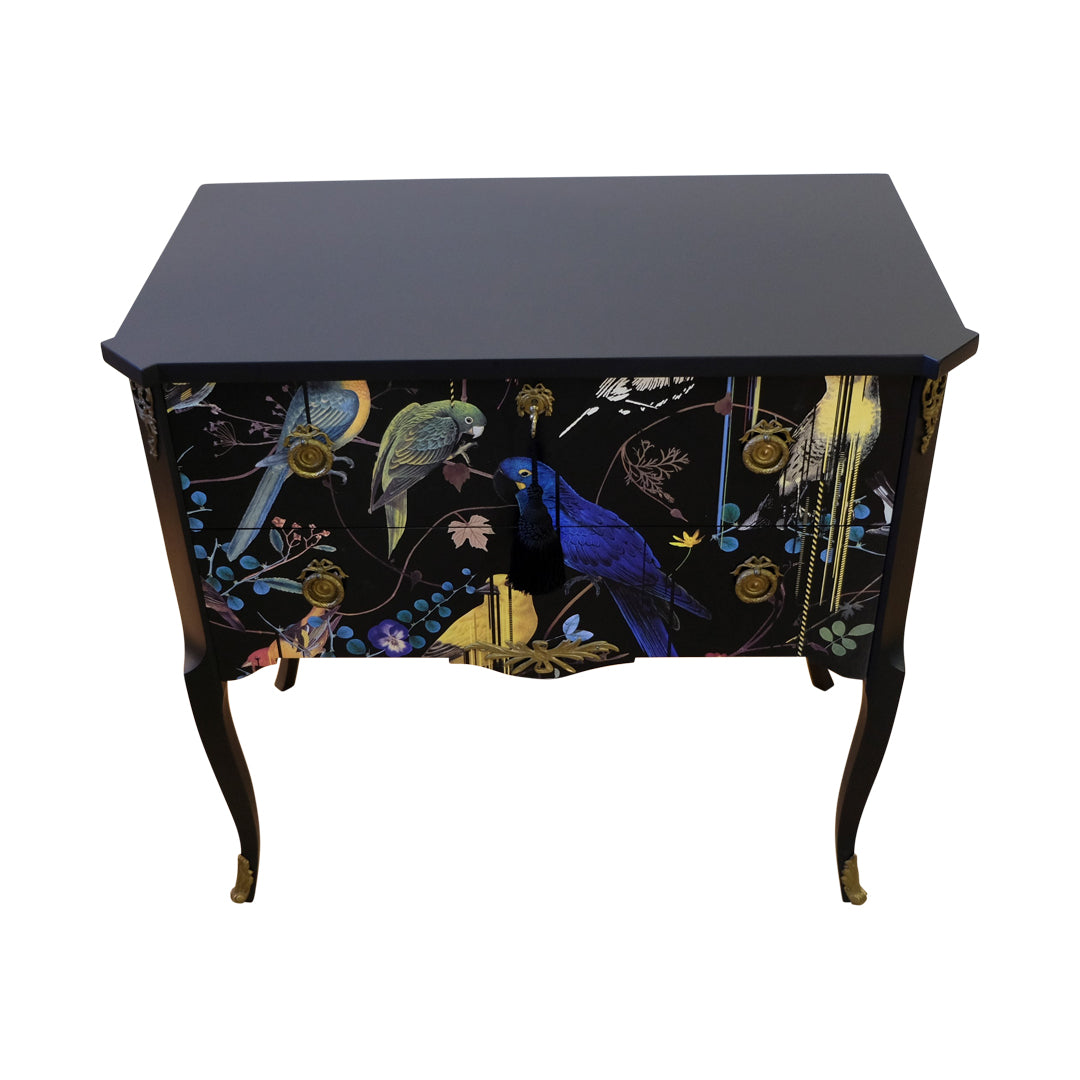 (715) Gustavian Style Commode with Christian Lacroix Birds Design