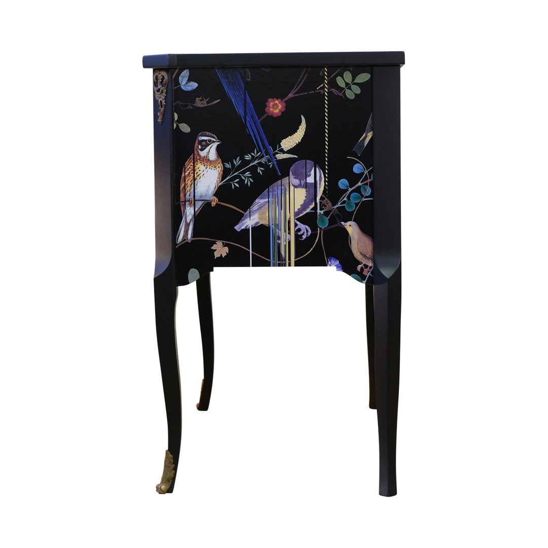 (715) Gustavian Style Commode with Christian Lacroix Birds Design