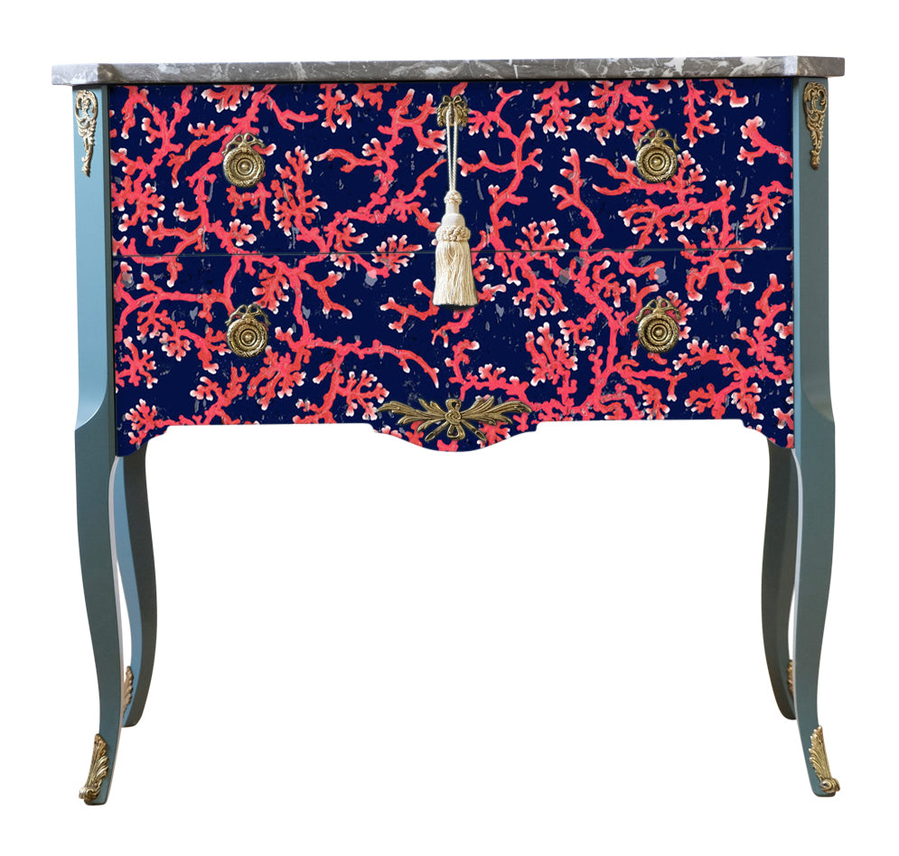 Gustavian Style Commode with Coral Design and Natural Marble Top