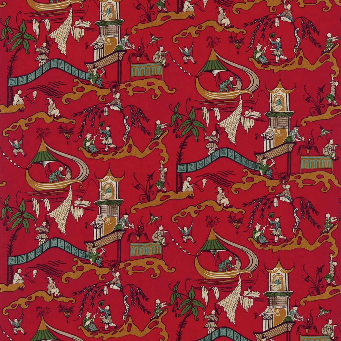 Pagoda River Fabric - Red