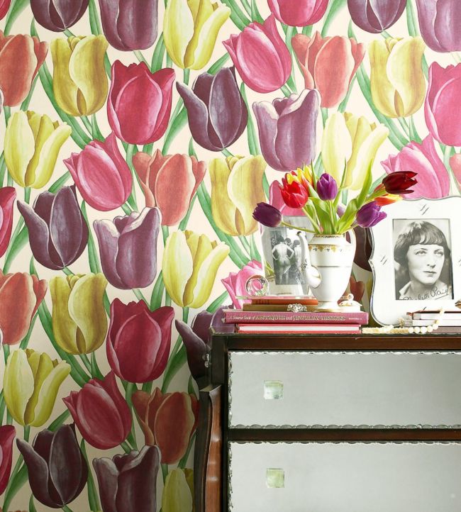 Early Tulips Room Wallpaper - Purple
