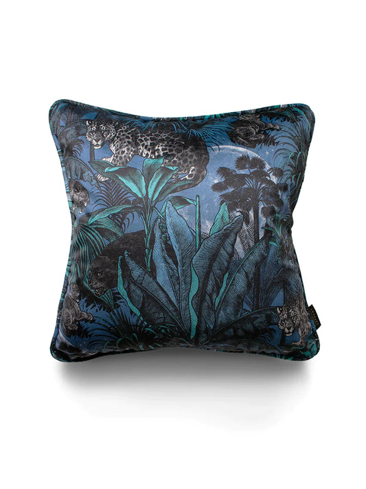 Nocturnal Faunacation Velvet Cushion - Blue
