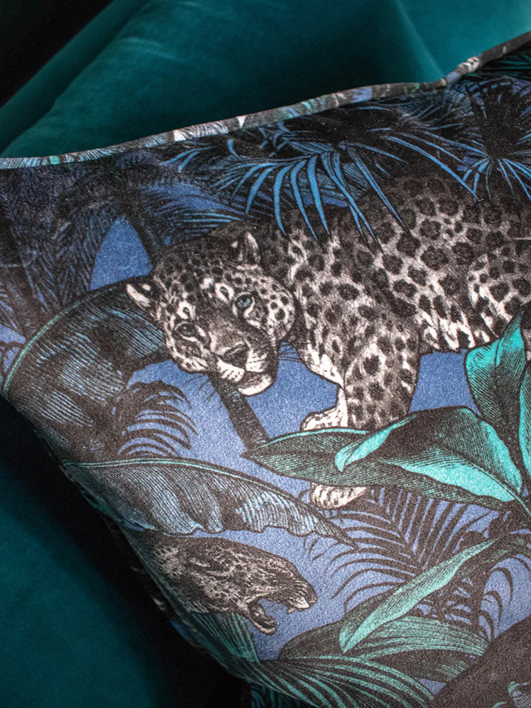 Nocturnal Faunacation Side Velvet Cushion - Blue