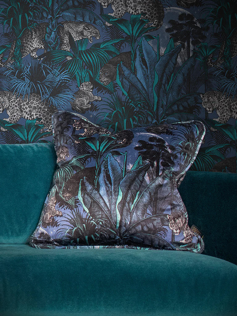 Nocturnal Faunacation Room Velvet Cushion - Blue