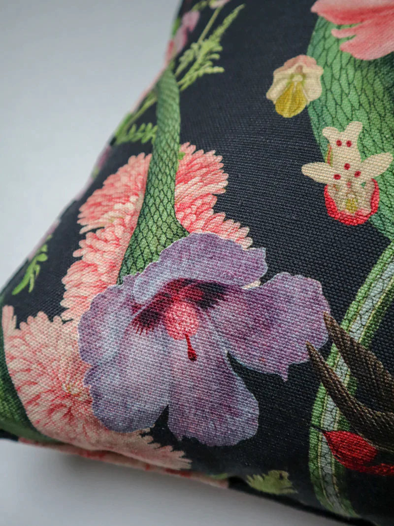 Forbidden Bloom 'Black' Side Linen Cushion