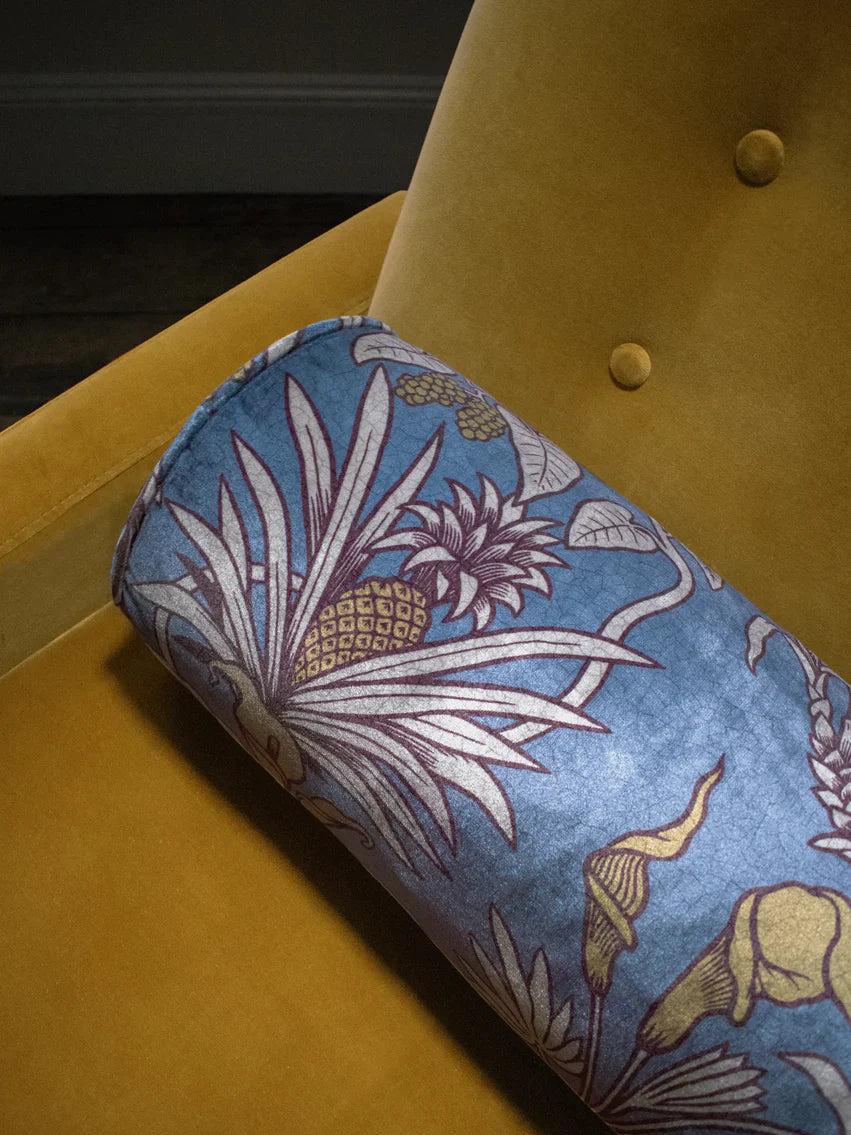 Botanize Heritage 'Whale Blue' Velvet Side Bolster Cushion