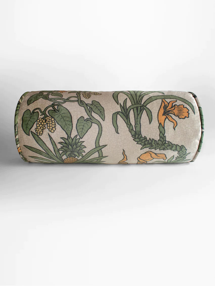 Botanize Heritage 'Palm Green' Velvet Back Bolster Cushion