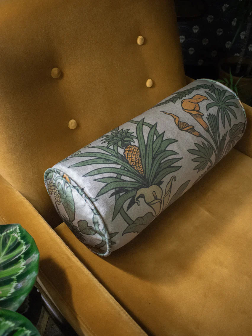 Botanize Heritage 'Palm Green' Velvet Room Bolster Cushion
