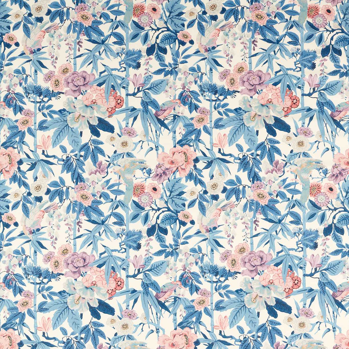 Bamboo & Bird Fabric - Blue