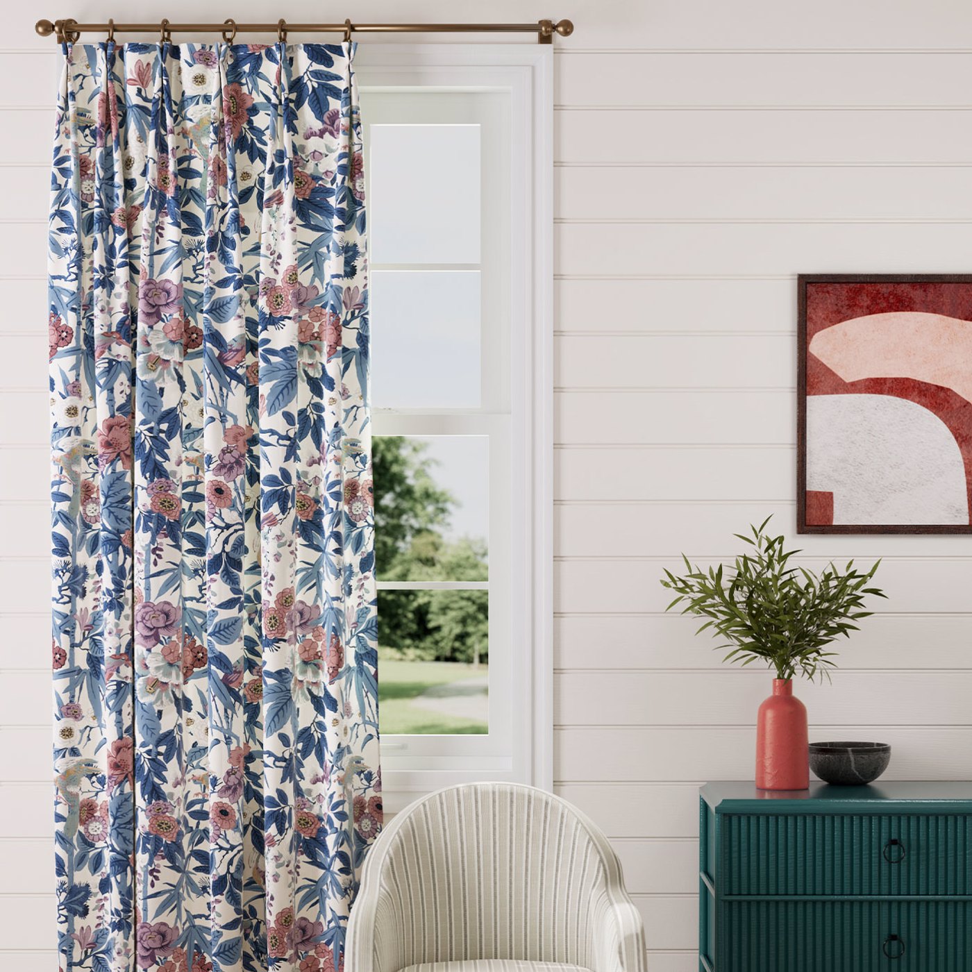 Bamboo & Bird Room Fabric - Blue