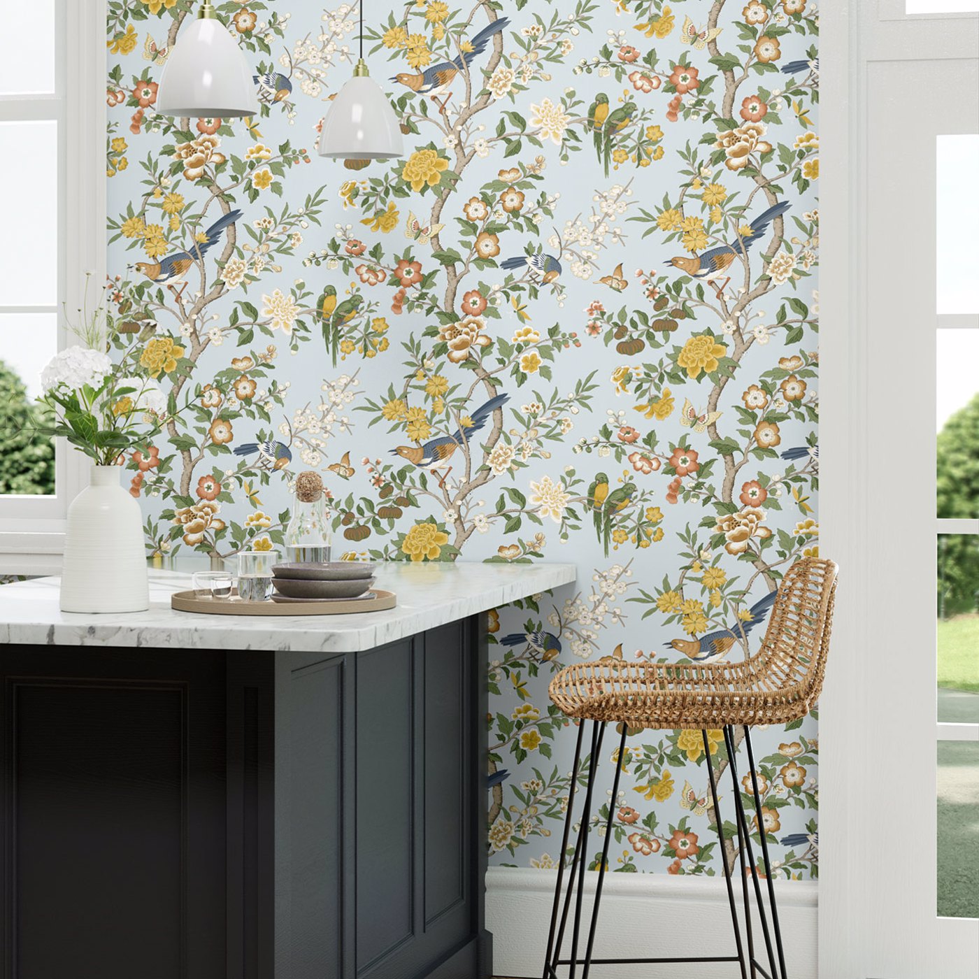 Chinoiserie Hall Room Wallpaper - Teal