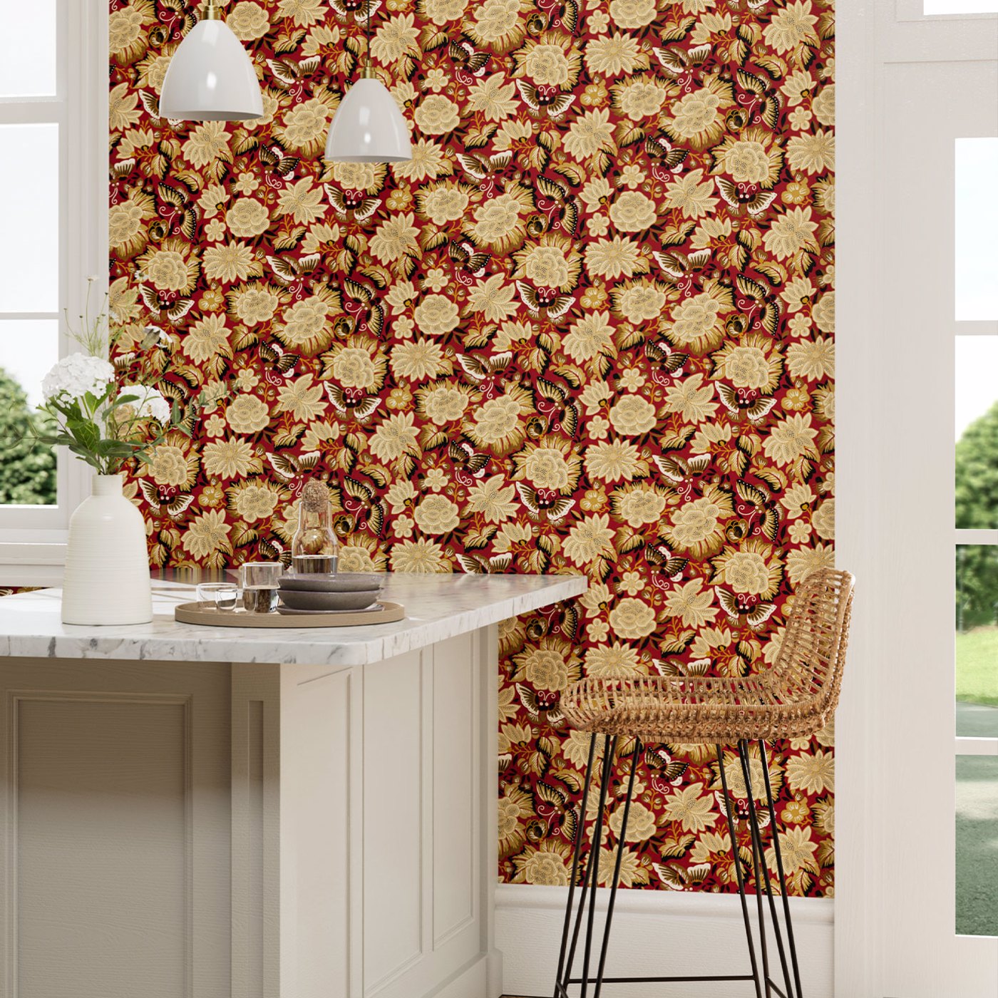 Amara Butterfly Room Wallpaper - Red