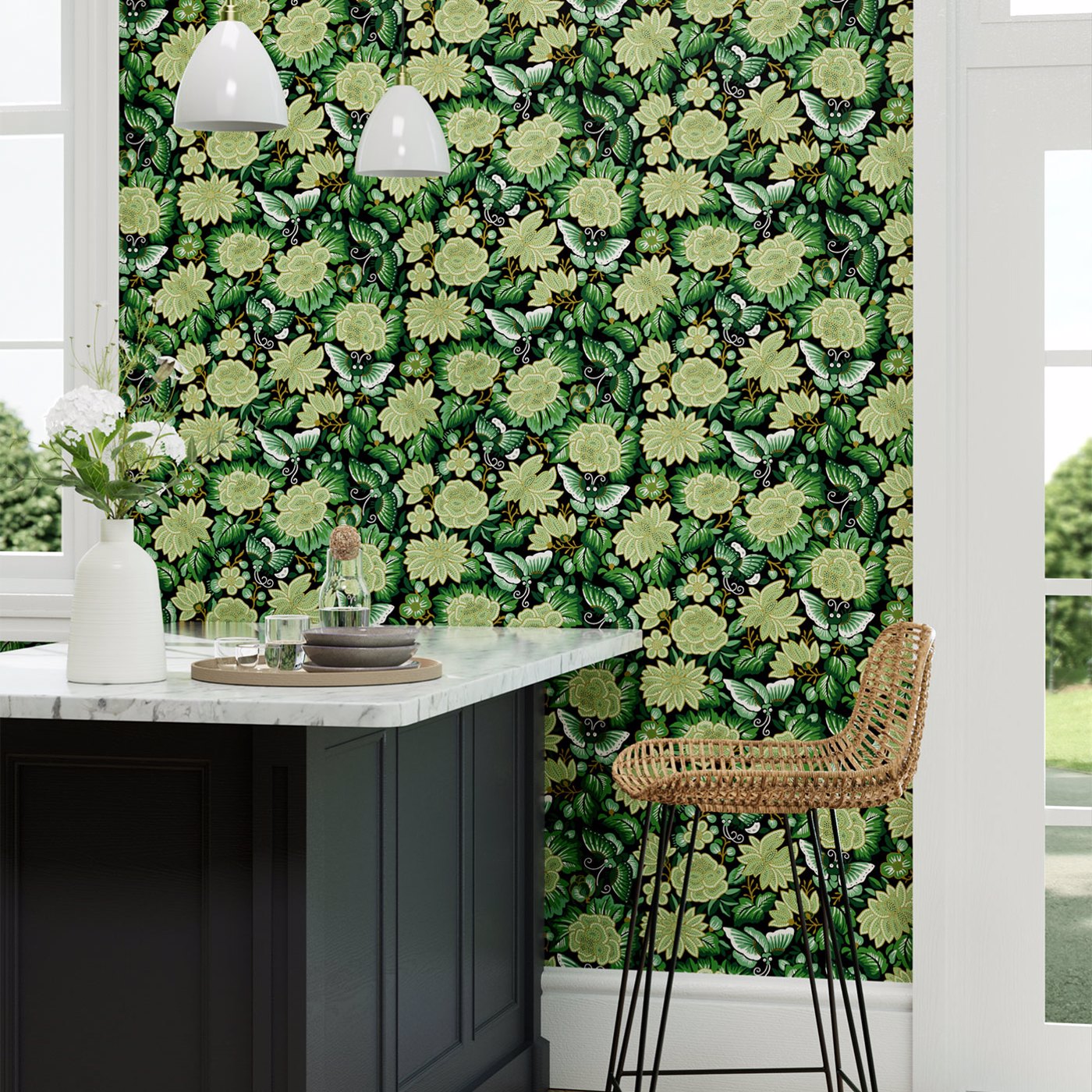 Amara Butterfly Room Wallpaper - Green