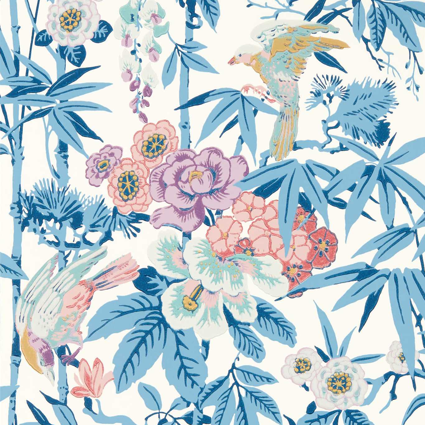 Bamboo & Birds Wallpaper - Blue