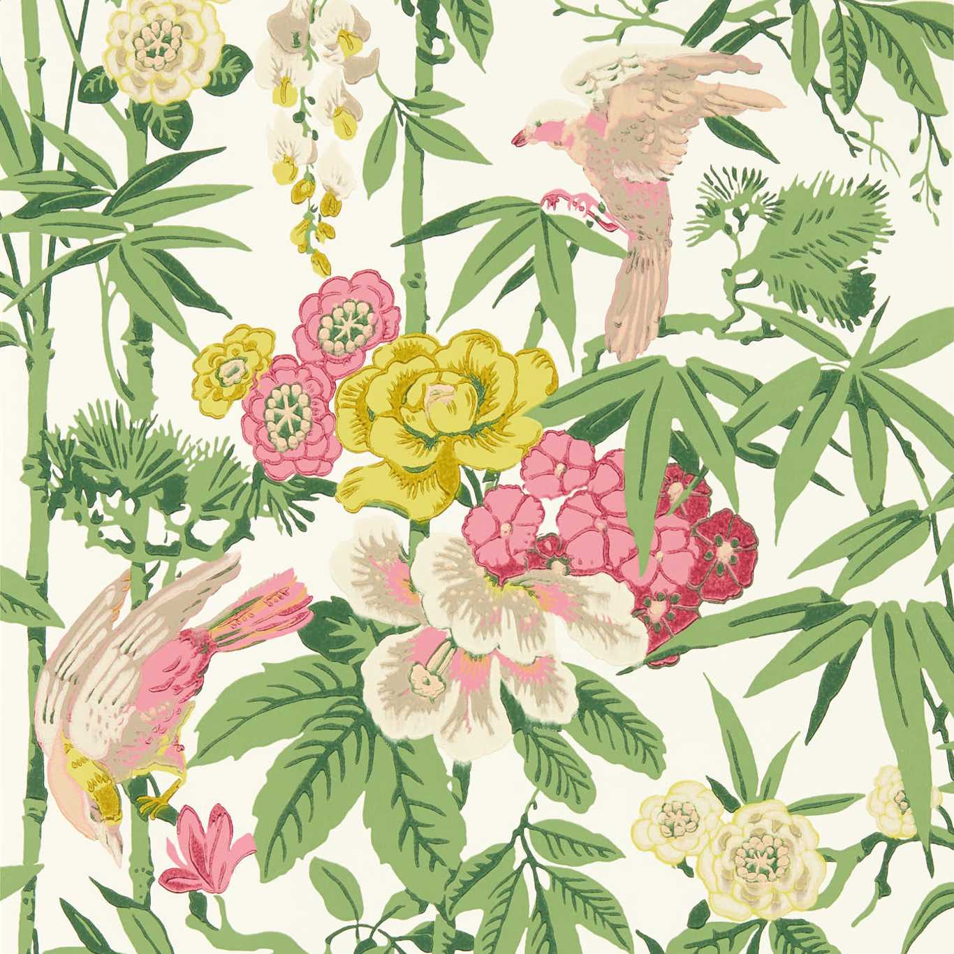 Bamboo & Birds Wallpaper - Green