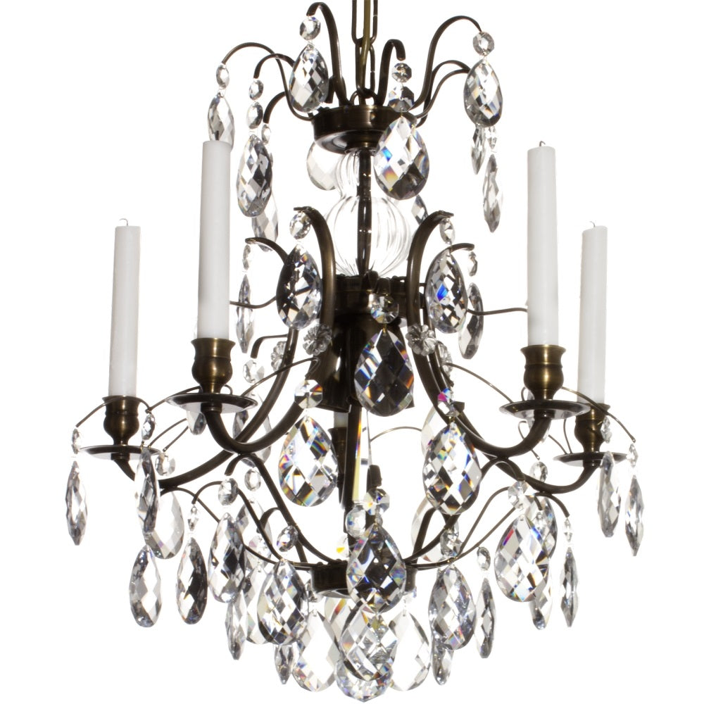 Dark Brass 5 arm Baroque style chandelier with clear crystals