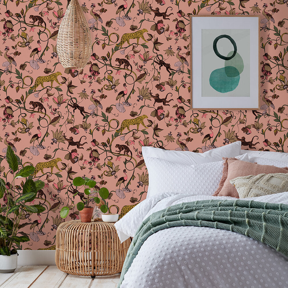 Exotic Wildlings Room Wallpaper - Pink