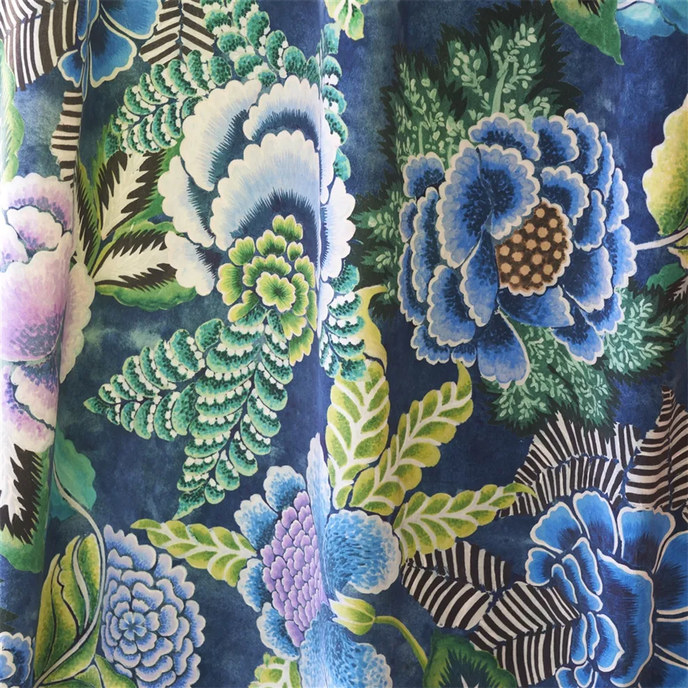 Rose De Damas Velours Indigo Room Fabric