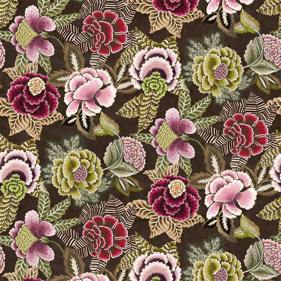 Rose De Damas Velours Cranberry Fabric