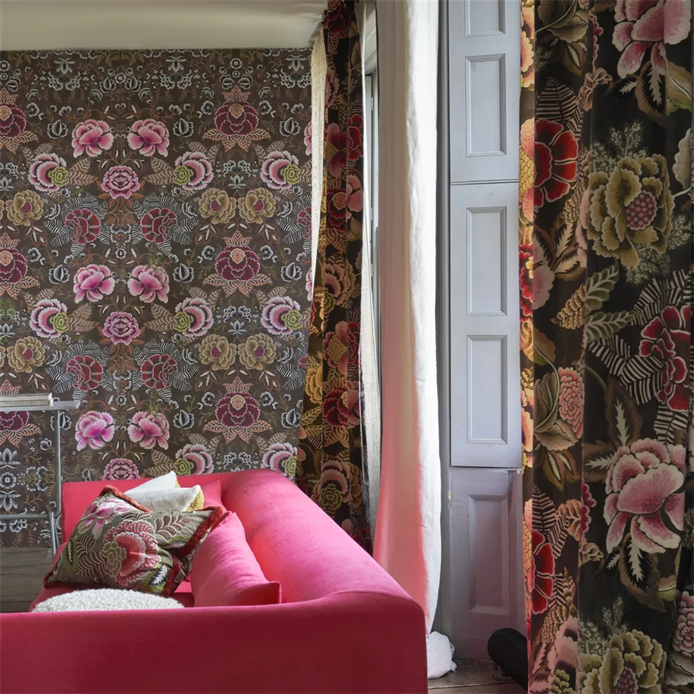 Rose De Damas Velours Cranberry Room Fabric
