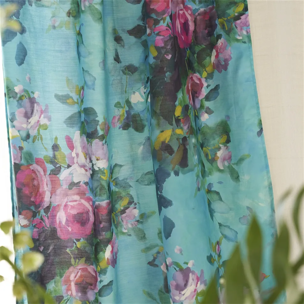 Bouquet De Roses Turquoise Room Fabric