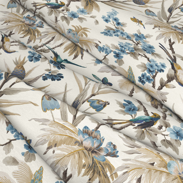 FLEURS EXOTIQUE Blue Linen Mix Fabric - Warner House