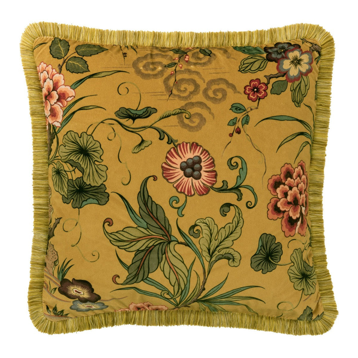 FLEURS ORIENTALES Gold Velvet Cushion - Warner House