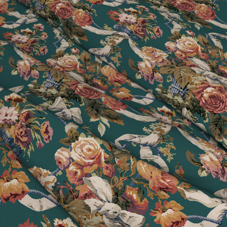 FLORA Teal Linen Mix Fabric - Warner House