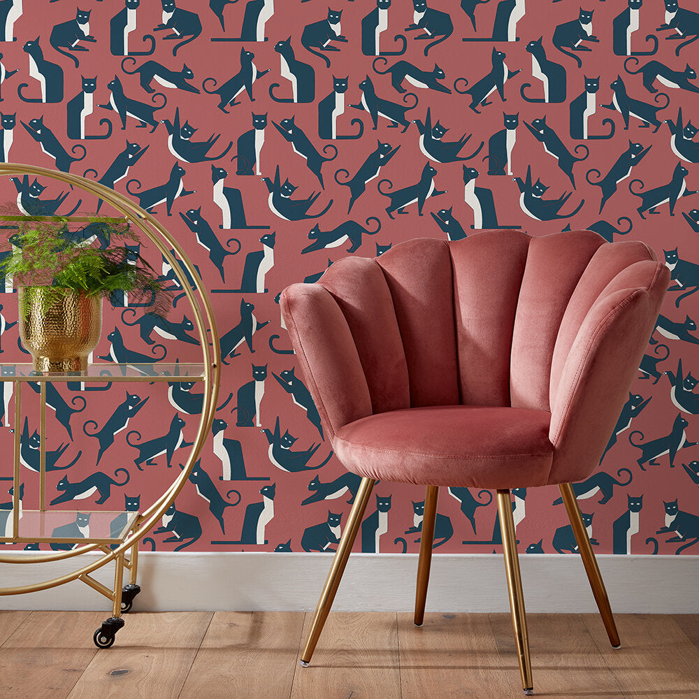 Geo Cat Room Wallpaper - Pink