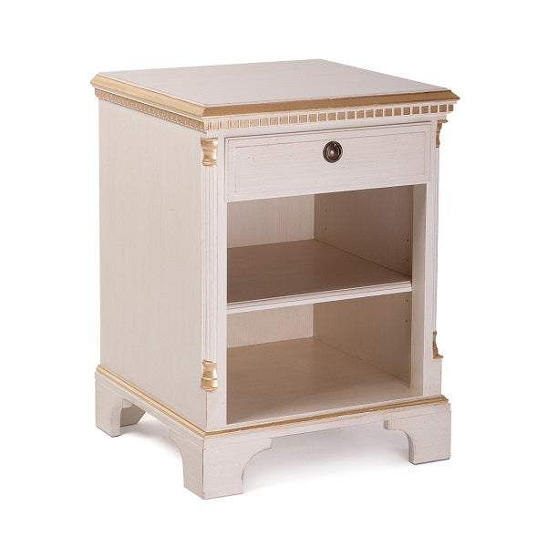 Gustavian bedside cabinet with shelf - side detail