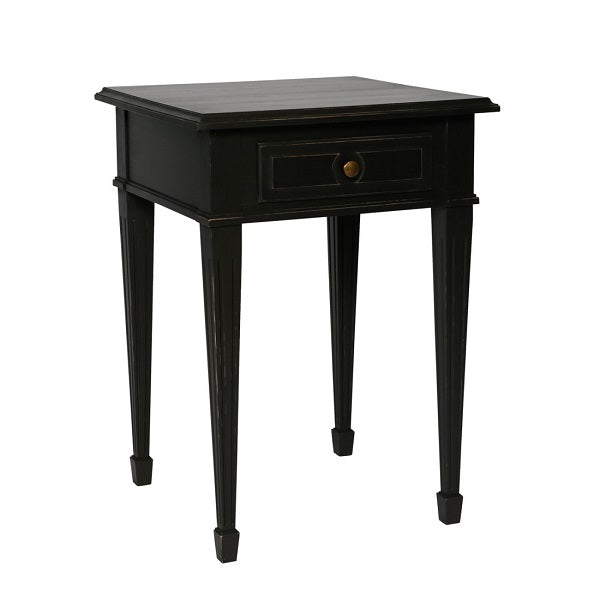 Gustavian bedside table with drawer in hand painted finish - side view
