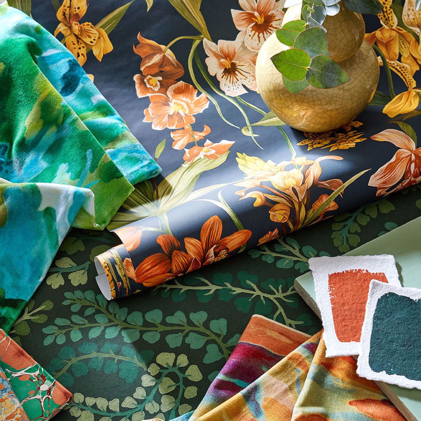 Foresta Velvet Room Fabric - Forest/Amazonia/Lagoon