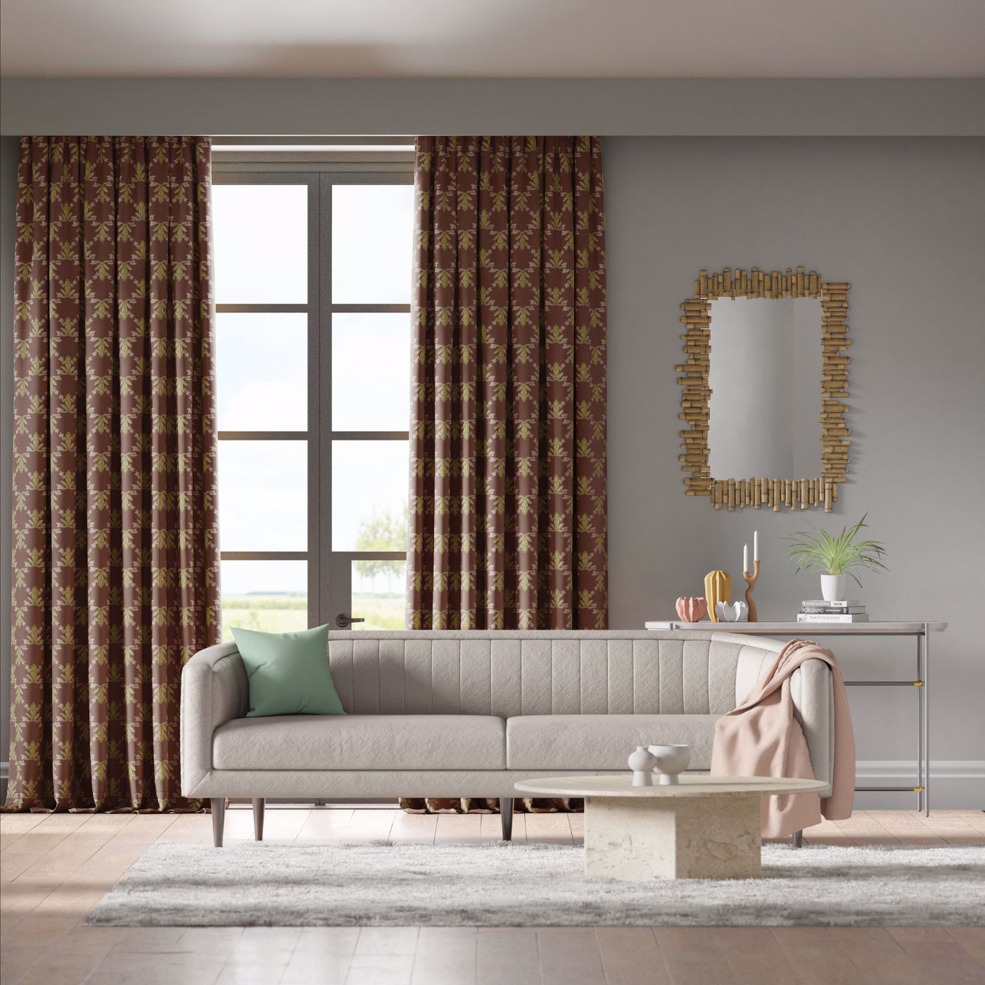 Wood Frog Velvet Room Fabric - Chocolate/Pistachio
