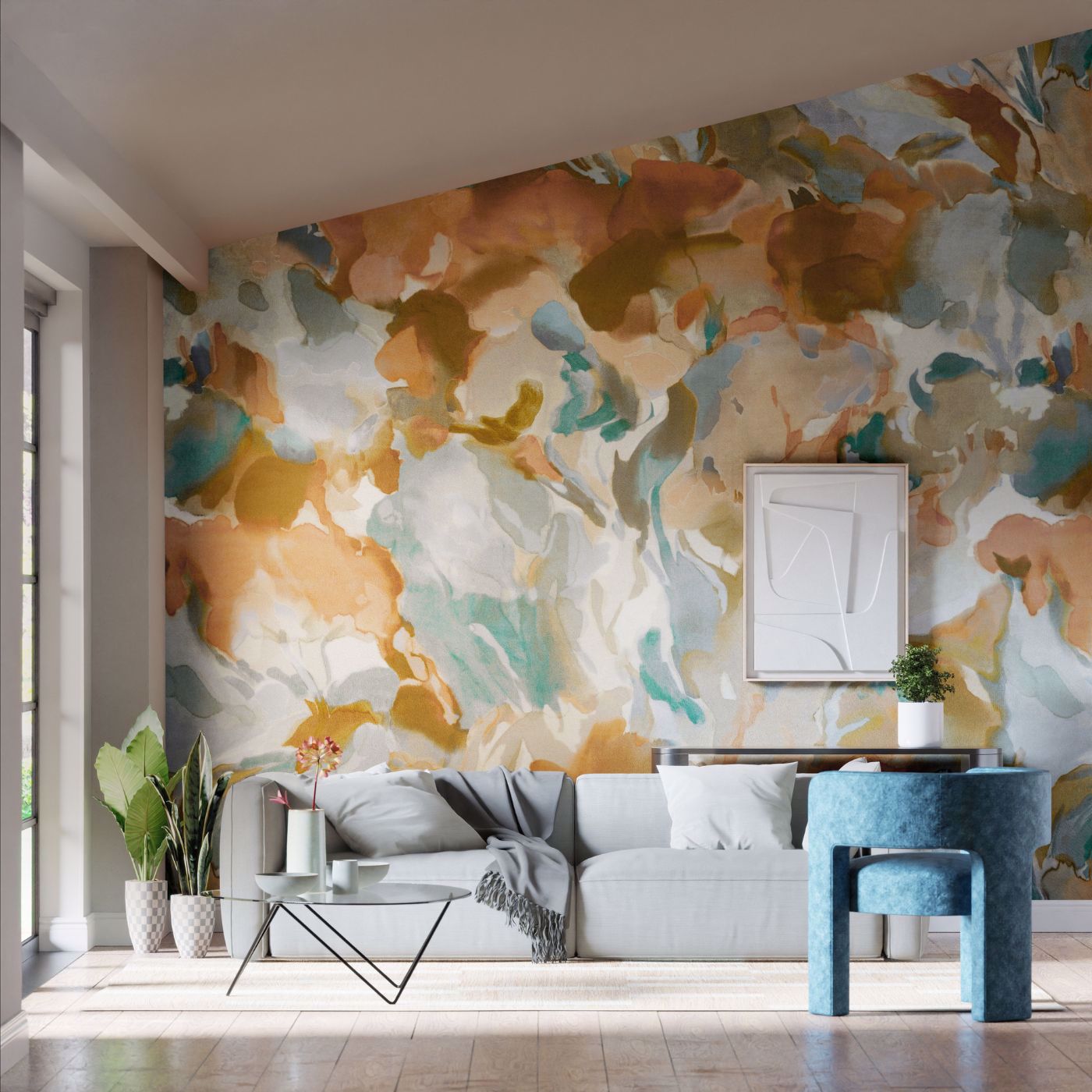 Foresta Room Wallpaper - Baked Terracotta/Cerulean