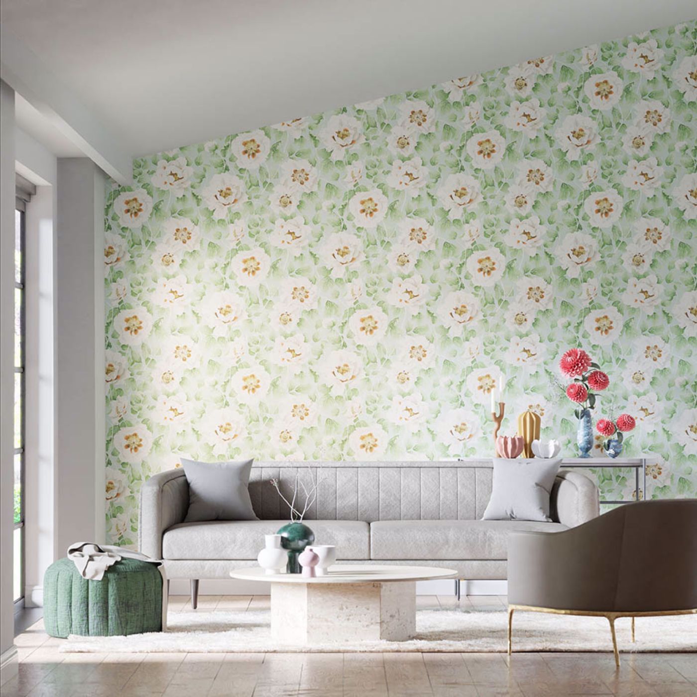 Florent Room Wallpaper - Seaglass/Clover/Rosehip