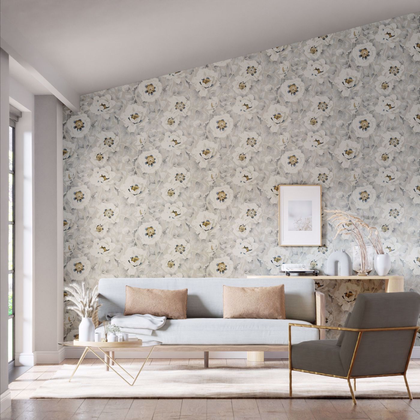 Florent Room Wallpaper - Stone/Tranquility/Slate